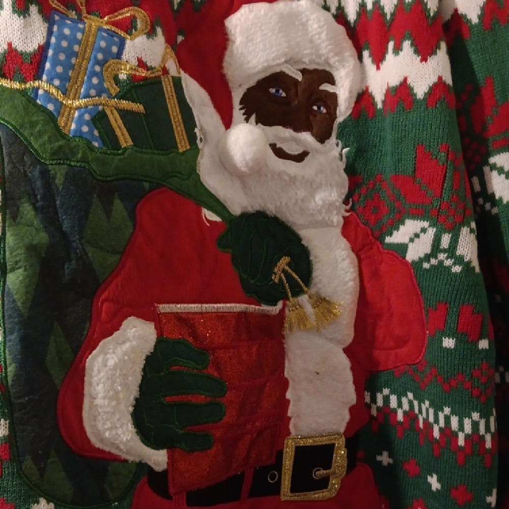 Festive Black African American Santa Christmas Sweater Size 2XL Mens Womens Unis